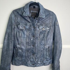 Mauritius Blue Lamb Leather Jacket Size 12
